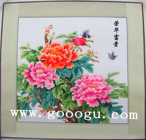 蘇繡牡丹畫(huà)，正方形牡丹刺繡畫(huà)