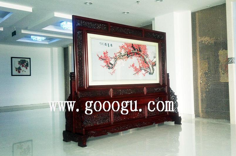 嘉善廣播電視臺雙面繡屏風(fēng)，報春圖屏風(fēng)，手工刺繡屏風(fēng)，大廳屏風(fēng)擺件